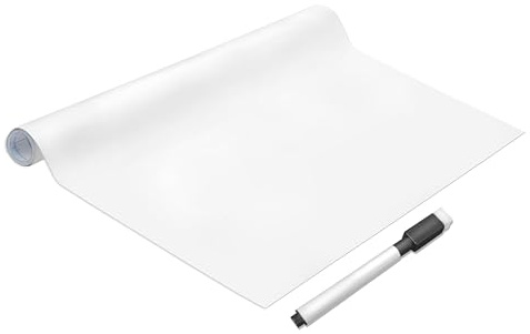 AMIGO självhäftande whiteboard-folie – innehåller en rulle statisk självhäftande film och 1 whiteboard-markör, lämplig för alla hårda ytor, inget lim eller magnet krävs 90 cm x 4 m