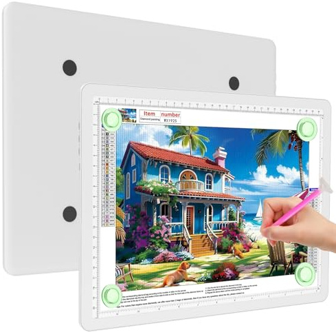 Elice Magnetische A4-Lichttafel für Diamantmalerei, ultradünne Tracing-LED-Lichtbox mit Seitentasten, super helles Diamantkunst-Lichtpad, Leuchttisch zum Zeichnen, Skizzieren, Jäten Vinyl - Weiß