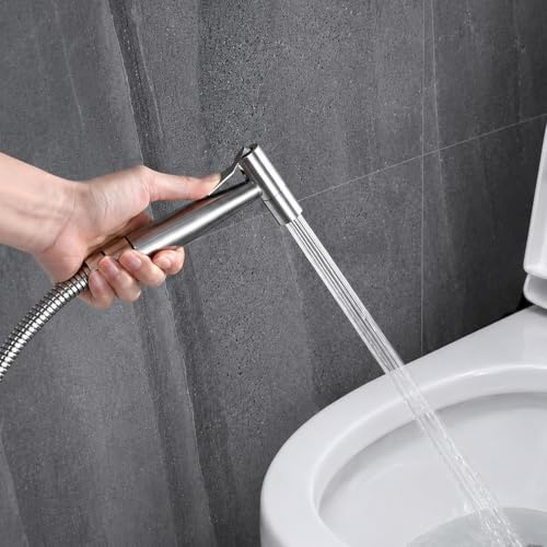 Handheld Bidet Sprayer Head 304 Stainless Steel Jet Spray for Toilet UK Multi-Functional Toilet Sprayer for Toilet Cleaning, Pet Bathing, and Personal Hygiene (Silver)