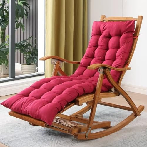 GXXINGIN Schaukelsessel, zusammenklappbarer Liegestuhl, weich gepolsterter Faulenzerstuhl für den Balkon, Pool- und Hinterhof, Freizeitstuhl aus Holz, Stuhl für alte Männer (Farbe: Rot)