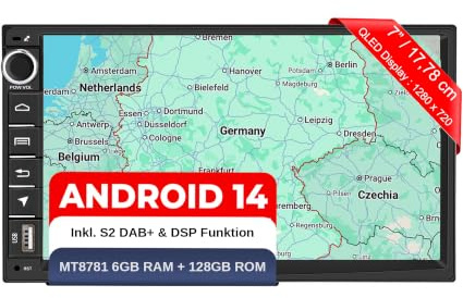 M.I.C. U7-U Android 14 Autoradio - Universal für VW/Toyota/Kia/Nissan | Hyundai/Fiat; MT8781,6G+128G,7 Zoll QLED,Dual-Tuner DAB+,SIM/4G,Wireless CarPlay& Android Auto,GPS Navigation,BT5,36-Band-DSP