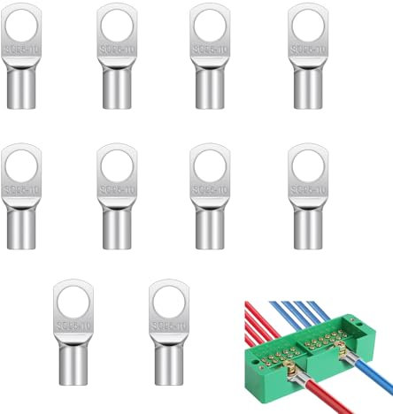 10 PCS Cable Lugs, Crimp Terminals, Ferrule Crimps, Sc25-10 Copper Tube Battery Cable, for Electric, Auto, Boat, Car