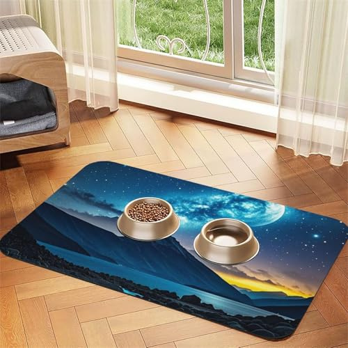 Celestial Night Sky Hundefuttermatten für Böden, 30,5 x 45,7 cm, rutschfeste, super saugfähige Haustierfuttermatte, Geschirrspüler-Hundematte für Futter und Wasser, niedlich, Gummi, schnell trocknend