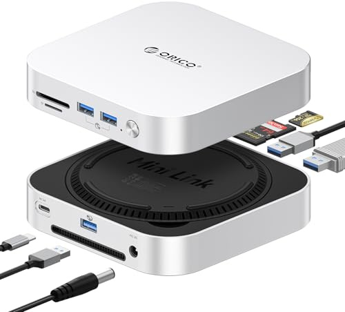ORICO MiniLink 40Gbps Mac mini M4 Dock & Stand,mit 2*NVMe-SSD-Gehäuse, M47P | 7-in-1 Dockingstation mit 2xUSB A 10Gbps, SD/TF-4.0-Kartenlesern