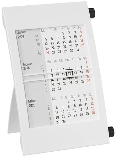Tischkalender Drehkalender 2026/2027 weiß/schwarz Monatskalender 3 Monate Kalender Kalendarium Stehkalender Aufstellkalender