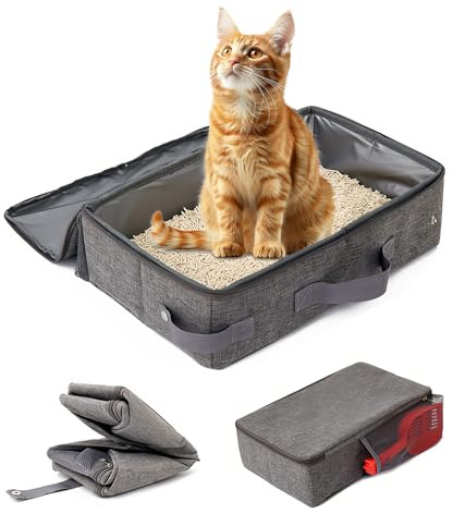 Bac Litiere pour Chat Portable et Pliable avec Couvercle, Maisons de Toilette pour Chats 40 x 30 cm avec Tamis et Zip, Litiere de Voyage pour Chat en Tissu Oxford, Le Camping, Facile à Nettoyer