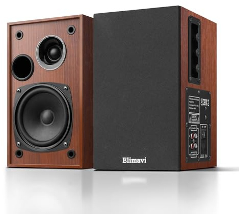 Elimavi Aktive Regallautsprecher 35W RMS, Ausgestattet mit 4 Zoll Woofer und 1 Zoll Tweeter, unterstützt Wandmontage, mit RCA-Eingang, kompatibel mit Fernsehern, PCs und Plattenspielern, Gelb