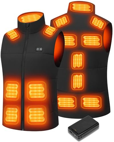 Heated Gilet with 7.4V 20000mah Battery Pack for Women and Men with 15 Heating Zones, Heated Vest with 2 Switch Controls,Ideal for Winter Camping, and Work Thanksgiving Gift (M Size)