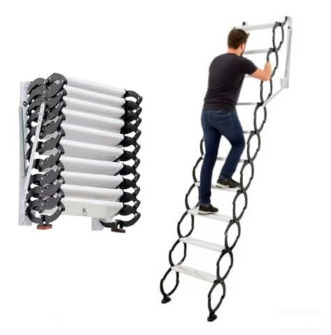 Scala retrattile da parete per impieghi gravosi, scala retrattile pieghevole per soffitta, per interni ed esterni, scala telescopica in acciaio, capacità di carico 300kg(Black,5 steps 130CM)
