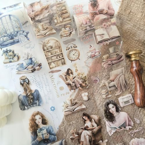 Juego de 3 rollos de pegatinas para álbumes de recortes, pegatinas para niñas, pegatinas de PET, Ta Merry Scrapbook accesorios, decoración estética para pegatinas de diario (tiempo de lectura 2)