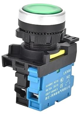Interruttore a pulsante momentaneo LA36M da 22 mm con luce LED 12 V 24 V 220 V interruttore a pulsante illuminato, apri/chiudi(Green,MOMENTARY_1NO_12V)