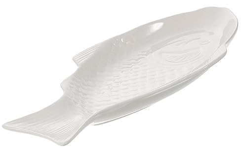 DECORNIJIA Plat De Service En Céramique De Poisson 28 Cm Blanc Multifonction Pour Dîner Familial Et Buffet