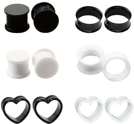 FOSLXIN 12 PCS Silikon Ohr Tunnel Plug, Flesh Tunnel aus Silikon Heart Barrel Double Flared, Soft Ohr Plug Expander Schwarz Weiß, Flexibler Ohr Expander Piercing Unisex
