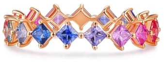 Whoiy Ring Verlobung Rotgold 9 Karat, Ewigkeit 1ct Bunter Saphir Eheringe 375 Echt Gold Trauringe für Damen Gr. 56 (17.8)