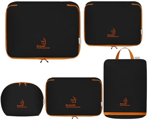 DSDCDJ Lot de 5 cubes de rangement pour valises - Durable - Avec double fermeture éclair - Avec trousse cosmétique et sac à chaussures - Cubes de rangement extra légers pour les voyages et la maison