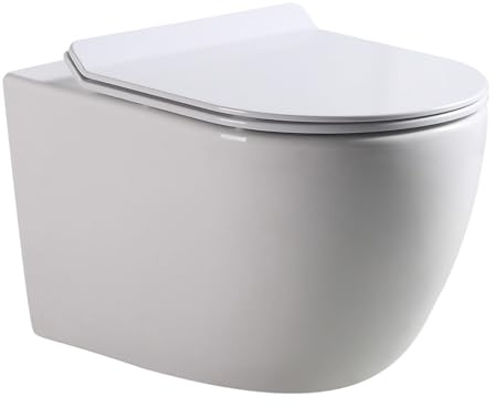 LANERI WC SOSPESO Serie Bent Rim - Vaso Sospeso Rimless - Senza Brida - Bianco Lucido - Misura cm. 52 - Coprivaso Soft-Close