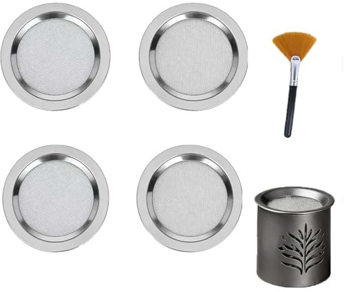 HEYIDAMAI 4 pezzi colino per affumicatura in acciaio inox, filtro per affumicatura Ø 10 cm, con spazzola per la pulizia, resistente al calore, in acciaio inox, per lampade profumate
