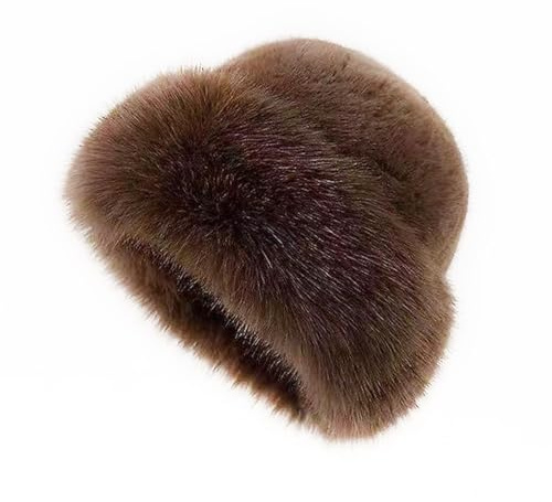 Flanliy Pelzmütze Damen mit Kunstfuchs, Flauschiger Weicher Fellmütze Damen, Warme Russische Mütze mit Kunstpelzbesatz, Kunstfell Faux Fuchs Pelz Mütze für Skifahren, Reisen, Camping & Outdoor