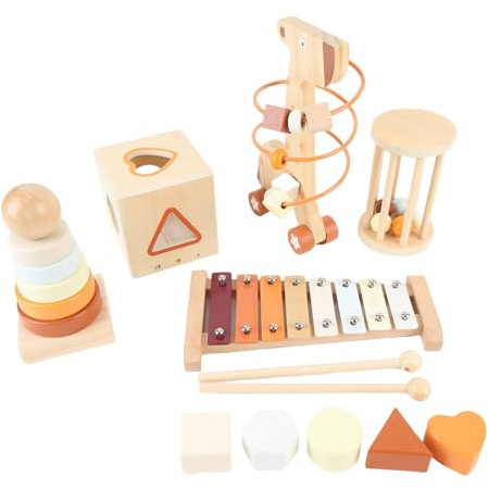Fdit Ensemble de Jouets Musicaux pour bébé, Kit D'instruments à Percussion en Bois pour L'éducation Précoce, Développement de la Coordination œil-Main, Matériau en Bois de qualité Supérieure, Taille