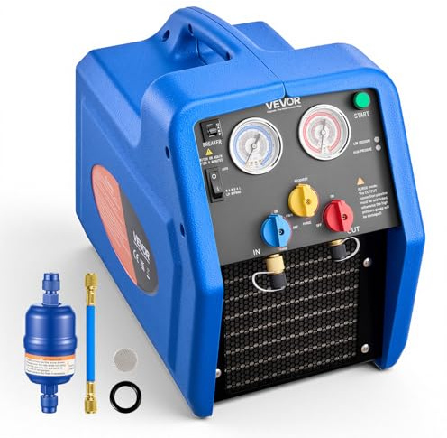 VEVOR Bärbar köldmedium återvinningsmaskin, 1 HP 220 V 50 Hz, dubbelcylinder köldmedium återvinnare, med automatiskt skydd, 1450 RPM motor, för bil HVAC flytande ånga