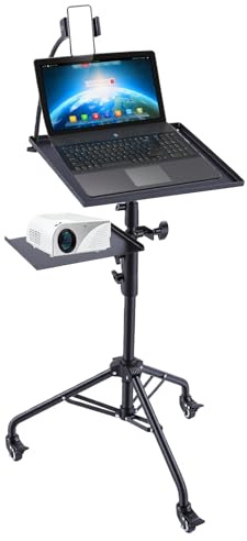 Asixxsix Trípode del Soporte del, Altura Ajustable 71-130cm con Bandeja de inclinación de 180 ° y Soporte de teléfono Cuello de Ganso, 3 Ruedas giratorias silenciosas