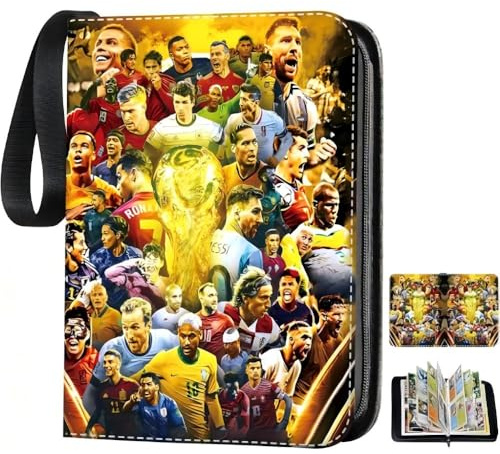 SKIKHN Album de Cartes à Collectionner, Album de Cartes de Football à Collectionner, Classeur Carte, Classeur à 3 Anneaux, 50 Pages pour 400 Cartes, Cuir PU Imperméable avec Fermeture éclair