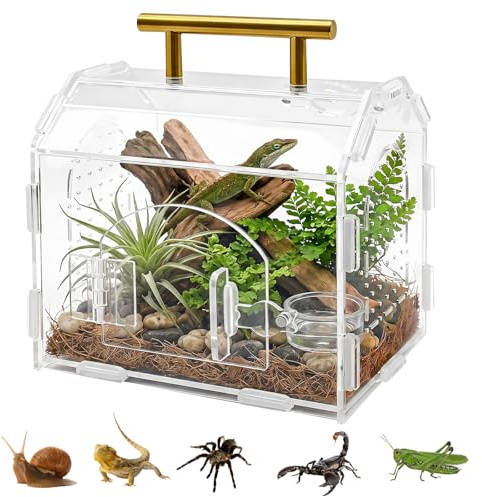 JNUYISW Foderskåp för Reptil, Bärbar Terrarium i Transparent Akryl med Ventilationshål och Handtag Reptilen Kassett för Bönsyrsa, Spindlar, Ödlor, Sniglar
