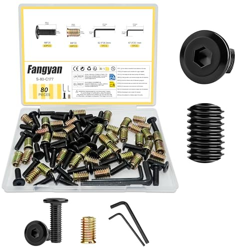 Fangyan 40Pcs M8×25mm Furniture Screws Set, Hex Socket Threaded Fastener Connector with Threaded Inserts & Allen Wrench, Carbon Steel Hardware for Flat Pack Cabinet Wardrobe Bed Frame