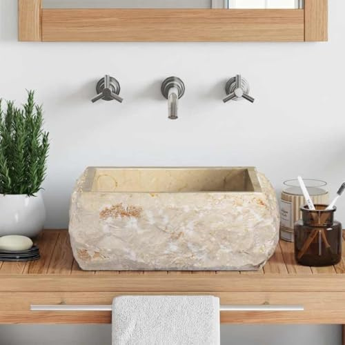 Lavandino moderno per bagno in pietra naturale - Lavabo in marmo fatto a mano 30 x 30 x 13 cm
