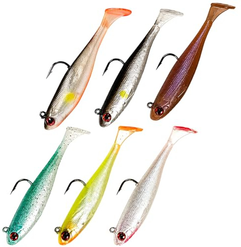 6 Stück Gummifische Angelköder 9cm, Weiches Angelköder Set für Forelle Zander & Barsch, Kunstköder Gummiköder Angelsets mit Haken, Swimbait, Hecht Köder, Angelköder für Süß und Salzwasser