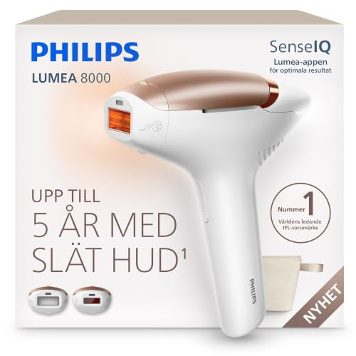 Philips Lumea 8000 IPL-hårborttagningsenhet – långvarigt slät hud med ett professionellt palternativ till laserhårborttagning hemma, medicinskt säker, två tillbehör för kropp och ansikte, BRI935/00
