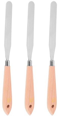 Acero Inoxidable Espátulas 3 Mango de Madera, para Pintura al Óleo | Juego para Mezclar y Aplicar, Uso en Óleo y Técnicas de Pintura, para Profesionales y Aficionados