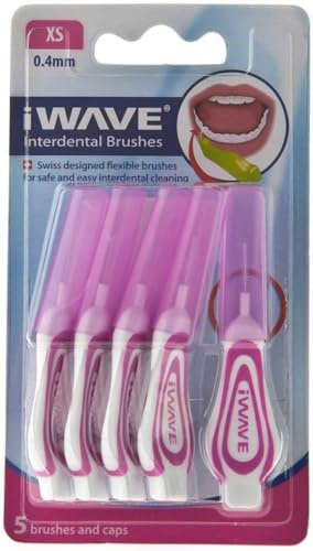 iWave Interdental Brushes Fine Size 0.4mm Pink Pack of 5 – Interdental Cleaning Brushes for Total Teeth Cleaning Plaque Removal Tool