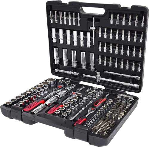 KS Tools 918.0795 1/4 Zoll + 3/8 Zoll + 1/2 Zoll CHROMEplus Steckschlüssel-Satz | mit 3 Umschaltknarren, 72-Zahn | hochglanz verchromt | 195-tlg.