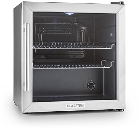 KLARSTEIN Nevera Pequeña Puerta Cristal Habitaciones, Nevera Portatil Electrica, Mini Nevera Pequeña para Bebidas, Frigorificos Pequeños 47 L, Mini Frigorifico con Estantes, Neveras Pequeñas