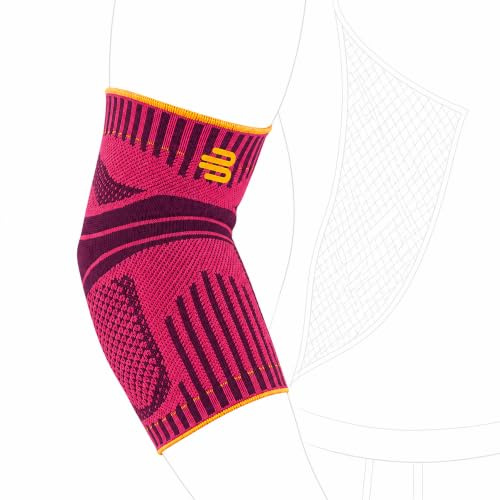 Bauerfeind, armbågsstöd, Sports Elbow Support, Unisex, 1 armbågsbandage som kan användas på vänster och höger armbåge, För bollspel, racketsporter och friidrott, Stabiliserar armbågsleden, Silikondyna, Storlek: S, Rosa, 11469431950011