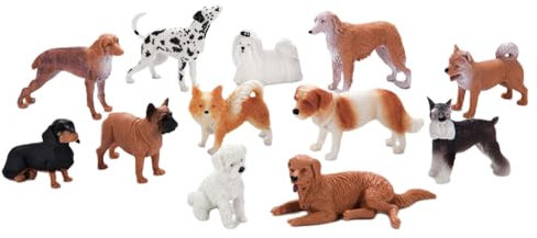 HOMNIVE Figure di cani per bambini, 12 figurine di animali realistici in plastica, Topper per torta con cane di piccola taglia, Giocattoli educativi, per il regalo di compleanno di Natale