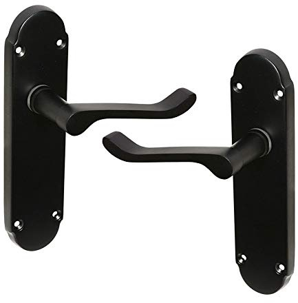 HANDLESTORE Shaped Scroll Matt Black Door Handles Latch 5 Sets