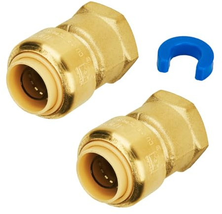 SUNGATOR 1/2 Inch Female Adapter, 1/2 Inch FNPT Adapter, No Lead Brass Push-to-Connect Female Plumbing Fittings for PEX Pipe, Copper, CPVC, with 1 Disconnect Clip, Pack of 2