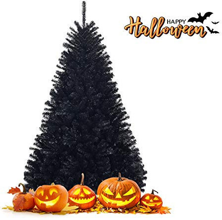 GOPLUS Árbol de Navidad Artificial de Halloween de 180cm/230cm, Agujas de PVC, Abeto de Navidad Plegable, Interior y Exterior, decoración del Fiesta(180cm Negro)