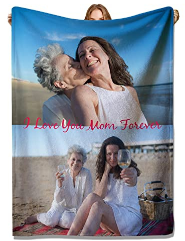 YUzzles Decke mit personalisierten Fototexten, Bilder Collage Throw Blankets, für Paare Freunde Familie Haustiere Geschenke (2 Fotos)