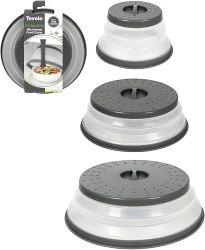 Tovolo Microwave Splatter Cover for Food, 3-Pack (Charcoal) - Collapsible & Vented Silicone Splatter Guard Lid - Microwave Plate & Dish Cover with Handle - BPA-Free Kitchen Gadget for Meal Prep