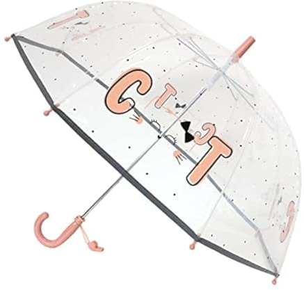 SMARTBULLE Transparenter Kinderregenschirm Glocke: Windbeständig; Durchmesser=74cm; manuell zu öffnen; Mädchenregenschirm; Katzenmotiv.