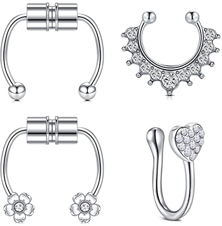 AceFun gefälschter Nasenring billig, Edelstahl Herzanhängerkein piercing durchstochener Septum Nasenring 16G 1,2 mm 10 mm 14mm Silber Clip Faux Septum Nasenring nicht piercing