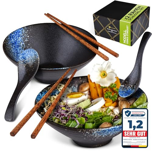 Perfectosan ® Ramen Bowl Set, Modelo Osaka Stardust, Cerámica, Tazón de Sopa Japonesa, Pho Ramen Bowl, Juego de Vajilla Japonesa, Vajilla Asiática, Poke Bowls