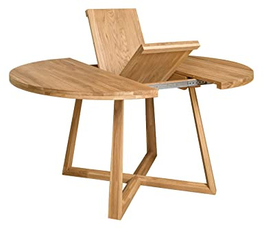 Nordic Story Esstisch Moby (rund, ausziehbar) • Tisch mit gekreuzten Beinen • Massivholz (Eiche) • Eiche Natur • Runder Ausziehtisch (130-170 x 100 x 75 cm)