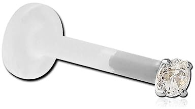 Inoki - Micro labret Bioflex Cristal 2mm griffé acier - Jonc/Tige 1.2 mm, Long. int. 7 mm, Élément 2 mm - Cristal