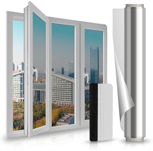 LULUETPUE One Way Window Film Privacy, Window Privacy Film Static Cling Sun Blocking Daytime Anti UV Reflective Window for Home and Office Silver(44.5x200CM)
