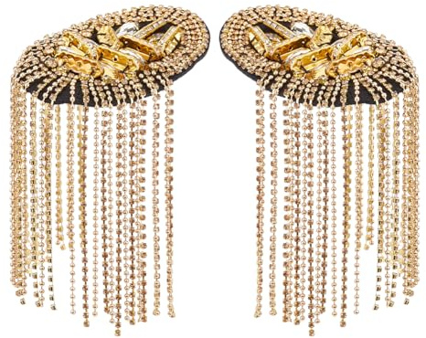 SUPERFINDINGS 2 Stück Strass Schulter Fransenquaste Epauletten Schulterklappen 18.5cm Gold Retro Goldene Schulter Punk Epauletten Brosche Schulter Patches für Uniform Anzug Kostümparty Bühnenauftritt