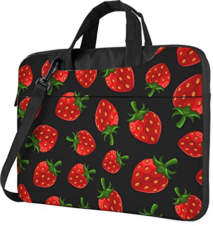 Sacoche pour ordinateur portable - Motif fraises sur fond noir - Housse rembourrée pour homme et femme, Fraises sur noir, 13 inch